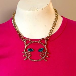 Betsey Johnson Cat Gemstone Necklace NWT pink and turquoise sparkles.